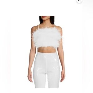 Gianni Bini White Feathered Women's Crop Top XS